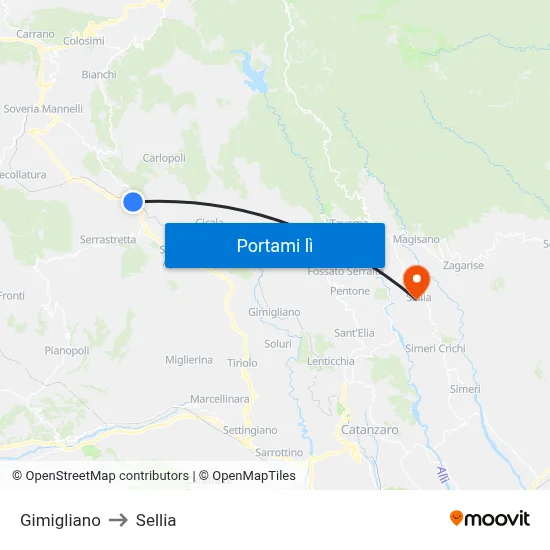 Gimigliano to Sellia map