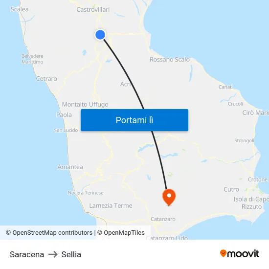 Saracena to Sellia map