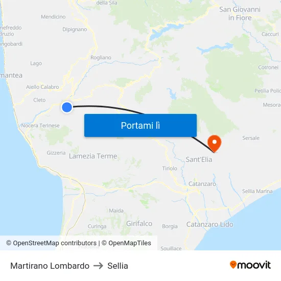 Martirano Lombardo to Sellia map