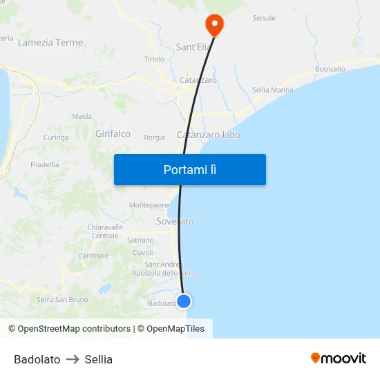 Badolato to Sellia map