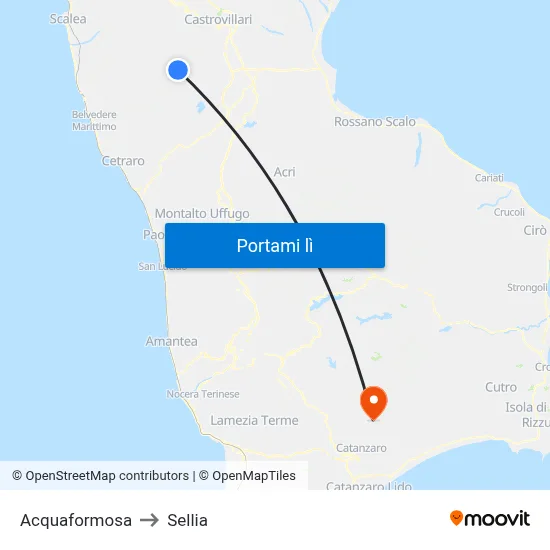 Acquaformosa to Sellia map