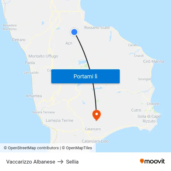 Vaccarizzo Albanese to Sellia map