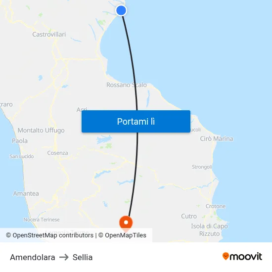 Amendolara to Sellia map