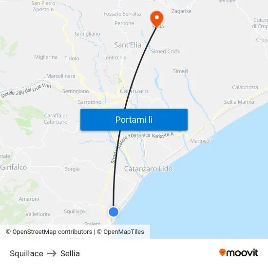 Squillace to Sellia map