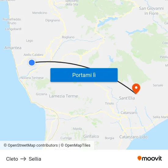 Cleto to Sellia map
