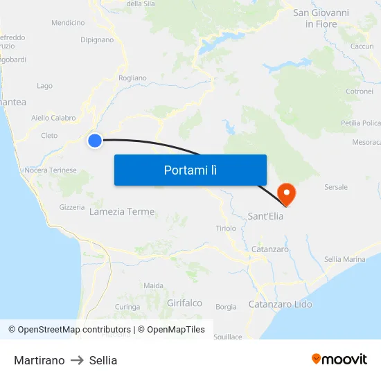 Martirano to Sellia map