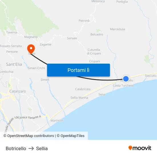 Botricello to Sellia map