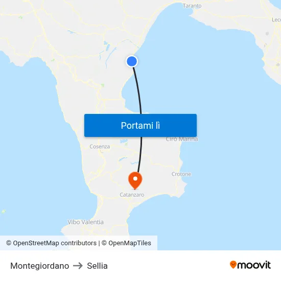 Montegiordano to Sellia map