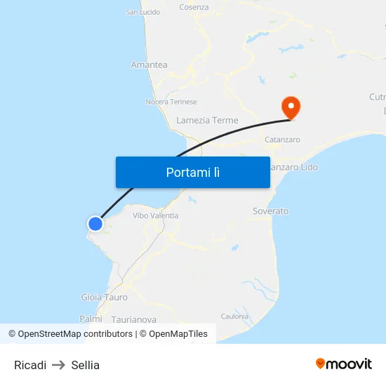 Ricadi to Sellia map