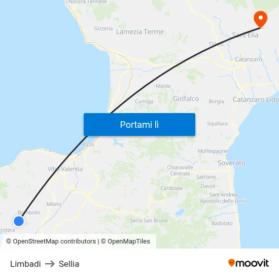 Limbadi to Sellia map