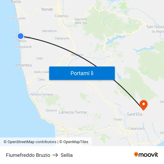 Fiumefreddo Bruzio to Sellia map