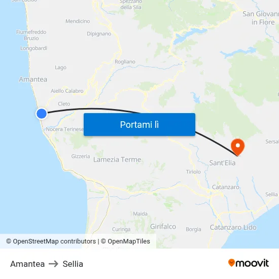 Amantea to Sellia map