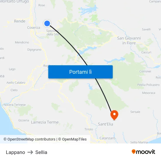 Lappano to Sellia map