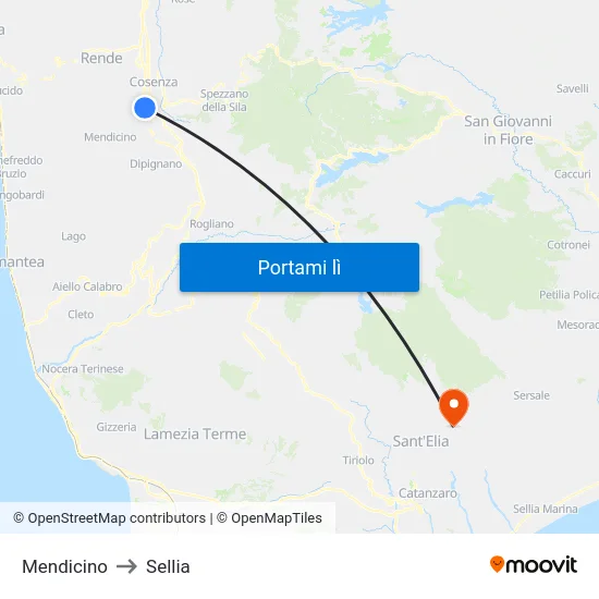 Mendicino to Sellia map