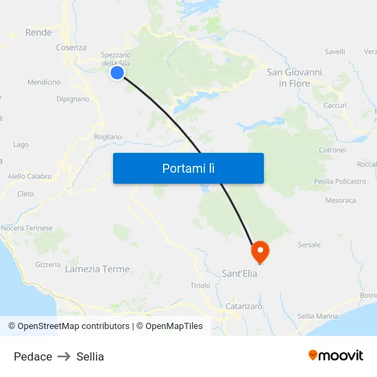 Pedace to Sellia map