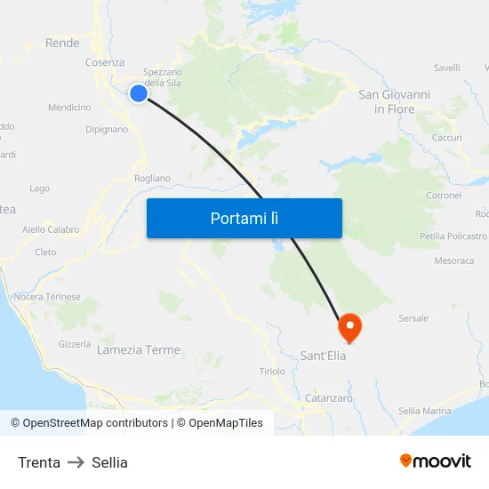 Trenta to Sellia map