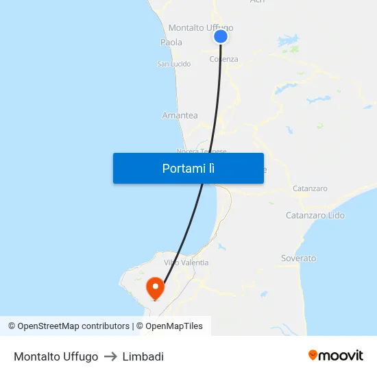 Montalto Uffugo to Limbadi map