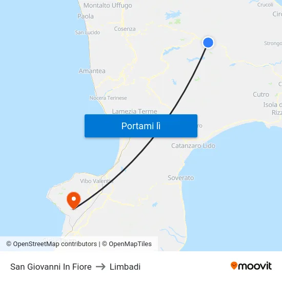 San Giovanni In Fiore to Limbadi map