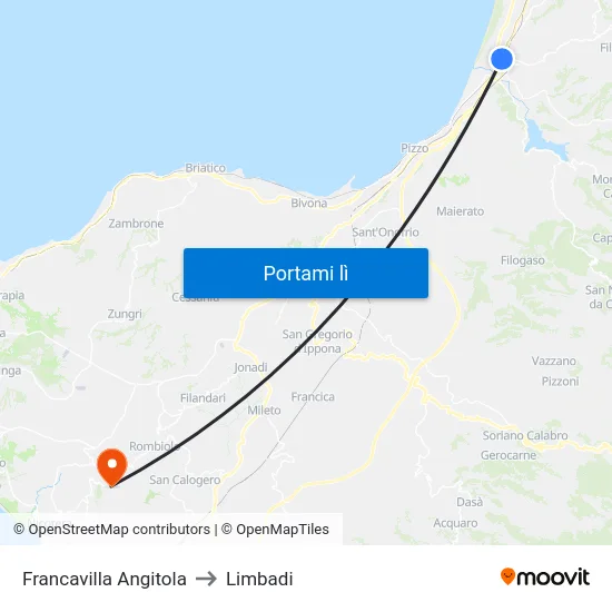 Francavilla Angitola to Limbadi map