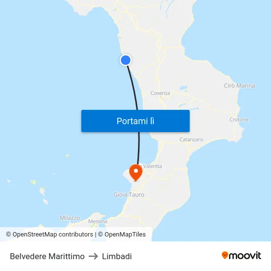 Belvedere Marittimo to Limbadi map