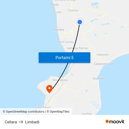 Cellara to Limbadi map