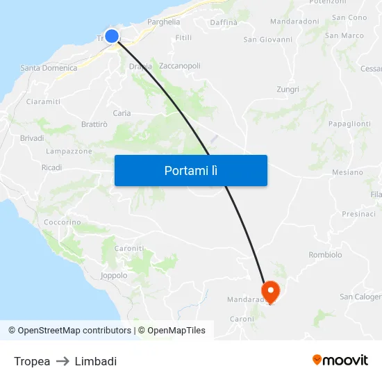 Tropea to Limbadi map