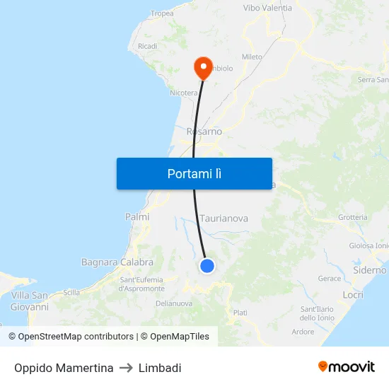 Oppido Mamertina to Limbadi map