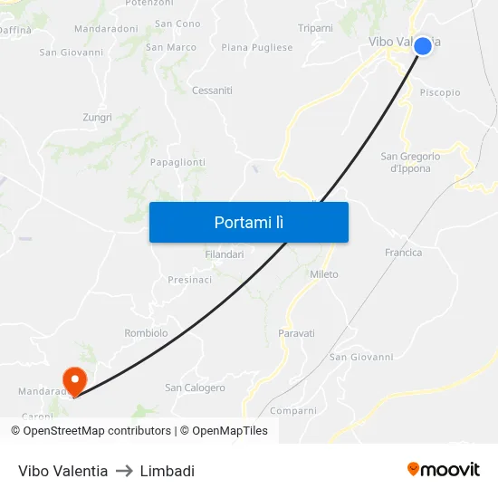 Vibo Valentia to Limbadi map
