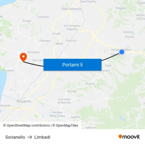 Sorianello to Limbadi map