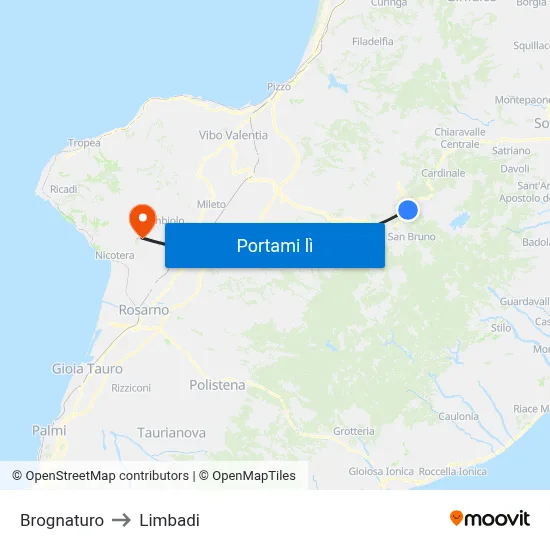 Brognaturo to Limbadi map