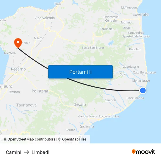 Camini to Limbadi map