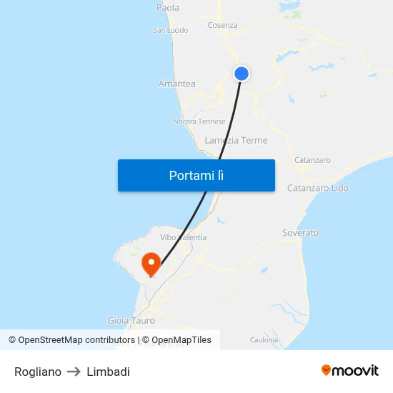 Rogliano to Limbadi map