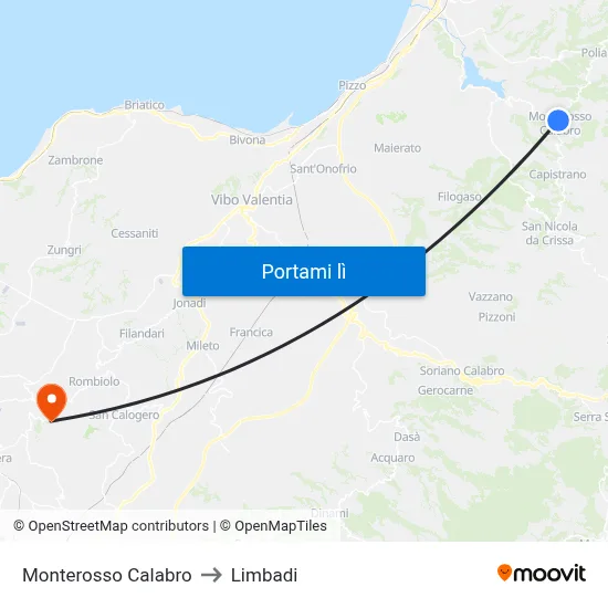 Monterosso Calabro to Limbadi map