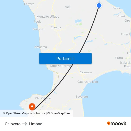 Caloveto to Limbadi map
