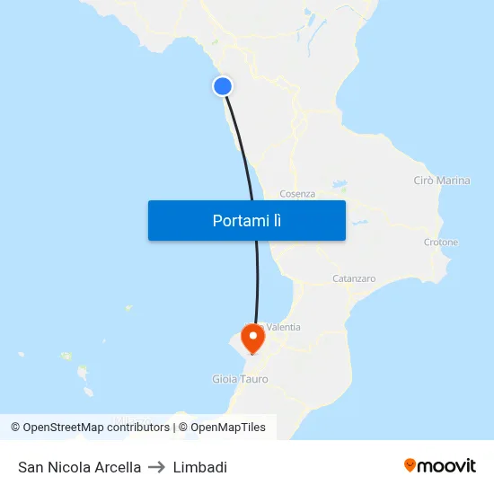San Nicola Arcella to Limbadi map