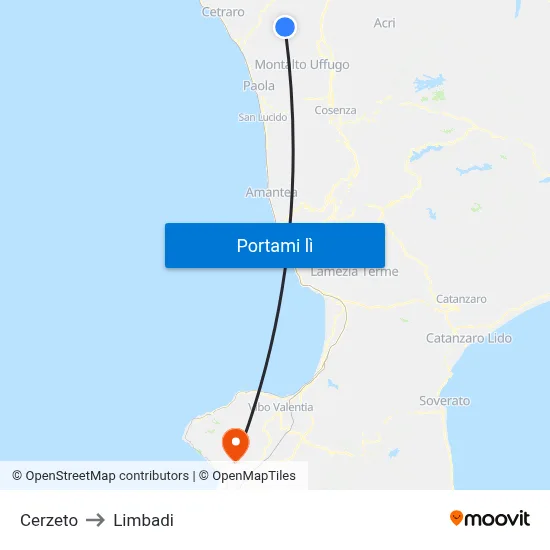 Cerzeto to Limbadi map