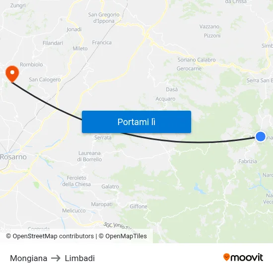 Mongiana to Limbadi map