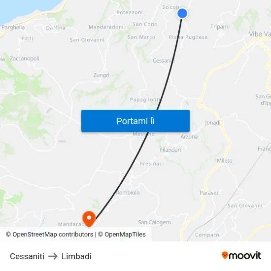 Cessaniti to Limbadi map