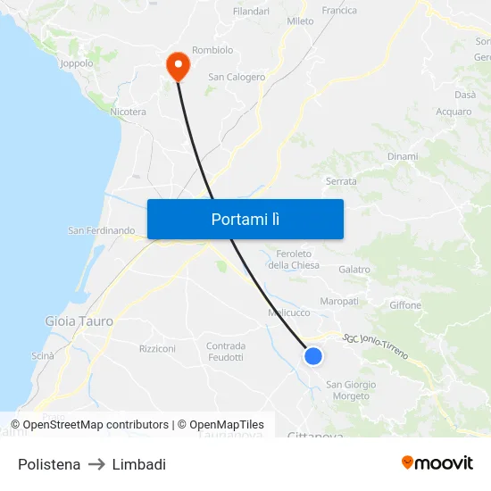 Polistena to Limbadi map