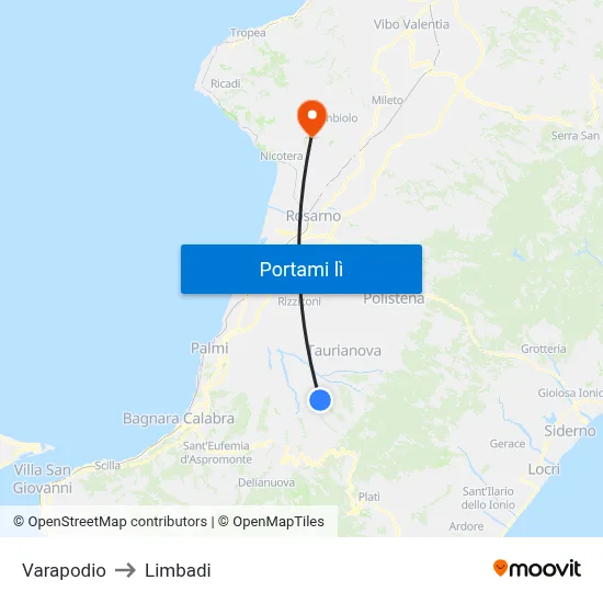 Varapodio to Limbadi map
