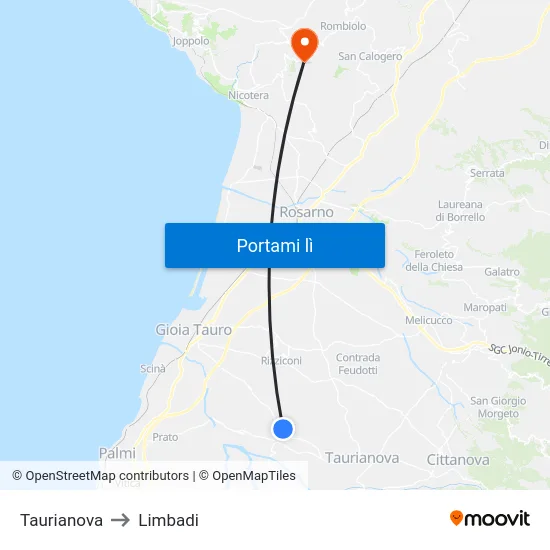 Taurianova to Limbadi map