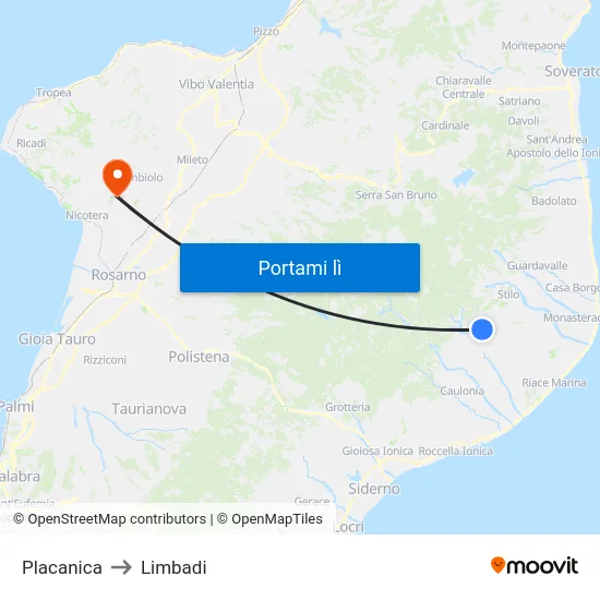 Placanica to Limbadi map