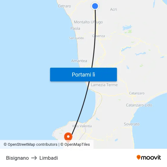 Bisignano to Limbadi map