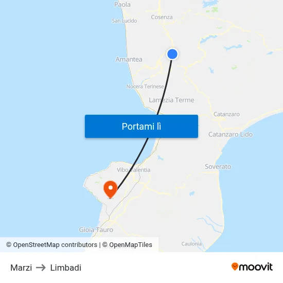 Marzi to Limbadi map