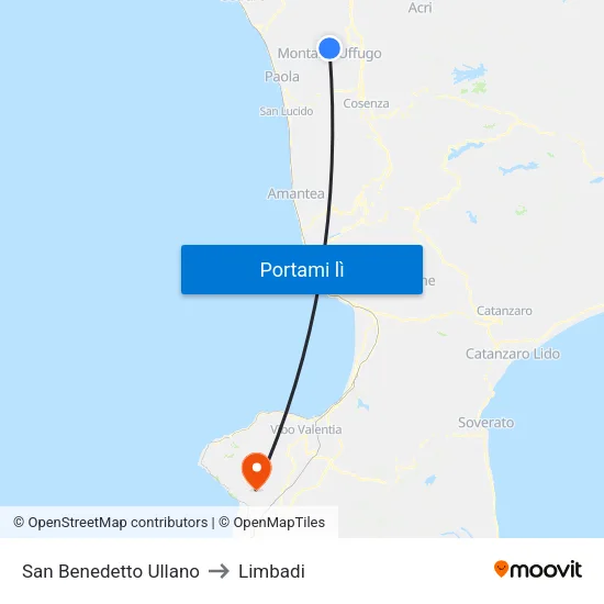 San Benedetto Ullano to Limbadi map