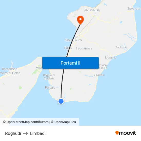 Roghudi to Limbadi map