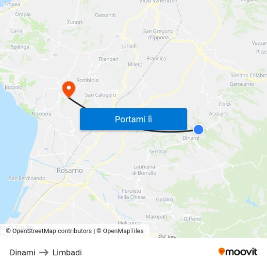 Dinami to Limbadi map