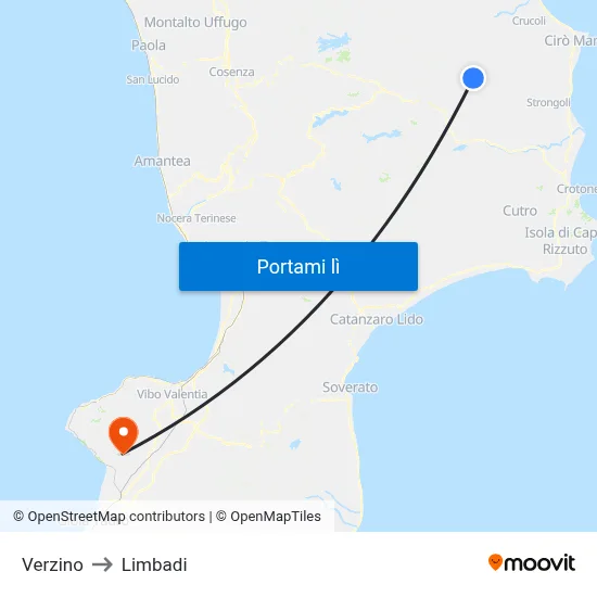 Verzino to Limbadi map