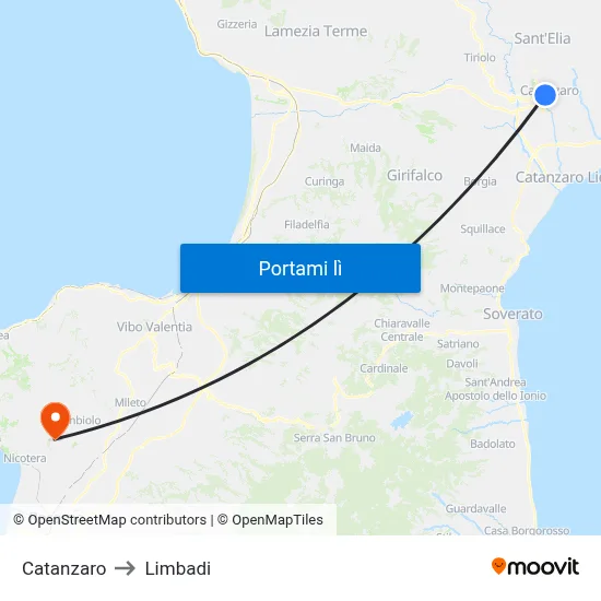 Catanzaro to Limbadi map
