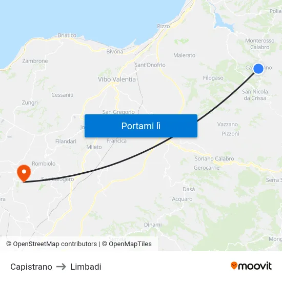 Capistrano to Limbadi map
